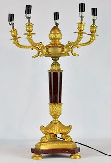 Dore Bronze & Marble 5 Arm Candelabra/Lamp