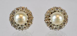 Pr. Cultured Pearl & Diamond Pierced Earrings