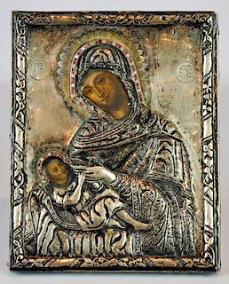 Large Silver Icon with Jeweled Halos
