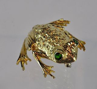 14Kt Yellow Gold & Emerald Frog Brooch