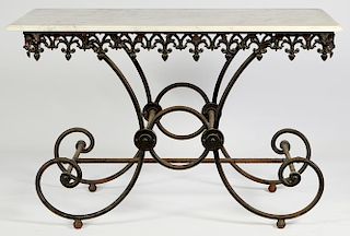 French Marble Top Baker's Table Early 20th C.