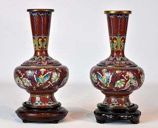 Pr. Cloisonne& Bronze Vases on Stands