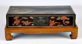 Chinese Gilt & Painted Laquered Box on Stand