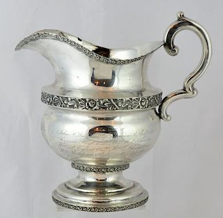 Coin Silver Commemorative Pitcher by Peter Chitry