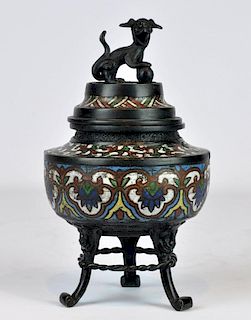 Japanese Antique Bronze & Champleve Cencer