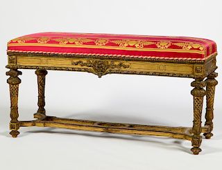 Louis XVI th Style Carved & Gilded Bench
