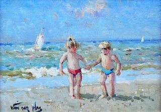 Niek Van der Plas "Children at the Beach" O/B