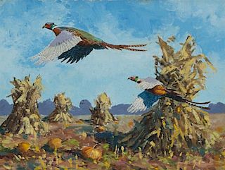 Richard E. Bishop (1887-1975) Pheasants over Cornstalks