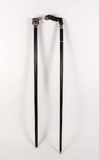 2 Ebonized Walking Sticks Canes w/Sterling Silver