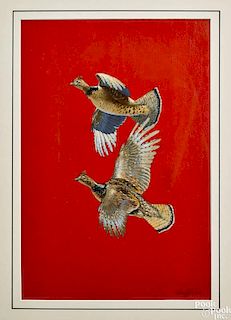 Richard Evett Bishop (American 1887-1975), oil on board of a grouse in flight, signed lower right