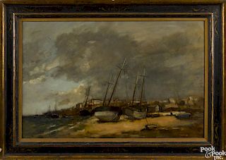Seymour Remenick (American 1923-1999), oil on canvas coastal scene, signed lower right, 21'' x 32''.