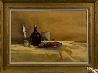 Seymour Remenick (American 1923-1999), oil on canvas still life, signed lower left, 15'' x 22''.