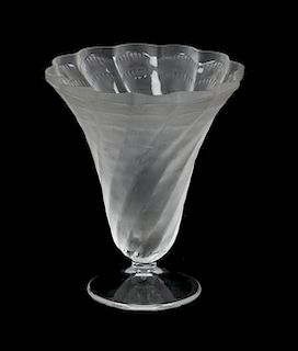 A Lalique Molded and Frosted Glass Vase, Height 5 3/4 inches.