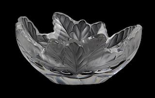 A Lalique Molded and Frosted Glass Bowl, Width 7 5/8 inches.