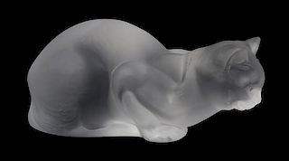 A Lalique Molded and Frosted Glass Figure, Length 9 inches.