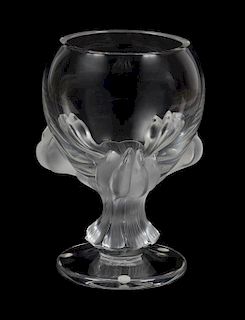 A Lalique Molded and Frosted Glass Vase, Height 8 1/2 inches.