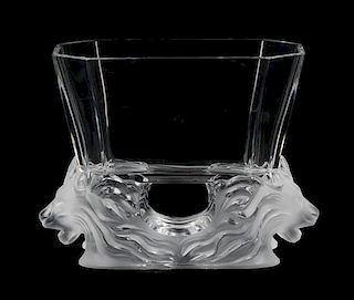 A Lalique Molded and Frosted Glass Vase, Width 8 1/4 inches.