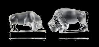Two Lalique Molded and Frosted Glass Paperweights, Width of first 5 inches.