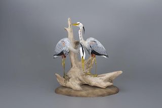 Rare Miniature Great Blue Heron Pair Wendell Gilley (1904-1983)