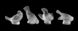 Four Lalique Molded and Frosted Glass Figures, Height of tallest 4 inches.