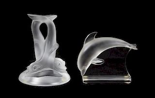 Two Lalique Molded and Frosted Glass Paperweights, Height of first 5 5/8 inches.
