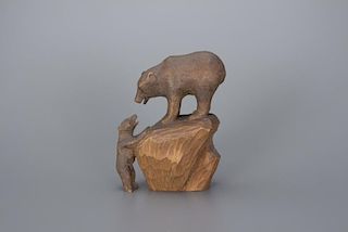 Carved Miniature Bear and Cub