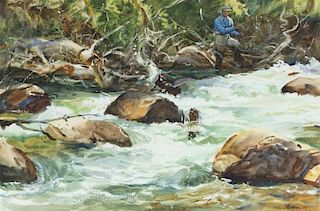 Ogden M. Pleissner (1905-1983) Wyoming Trout Fishing