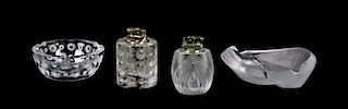 Four Lalique Molded and Frosted Glass Smoking Articles, Height of tallest 4 1/8 inches.