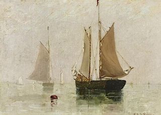 Charles Edwin Lewis Green (1844-1915) Sailboats at Harbor