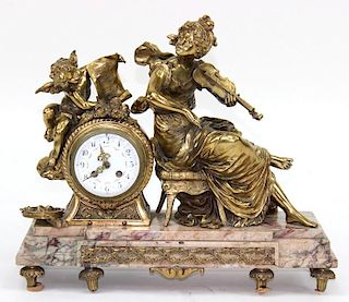 August Moureau "La Melodie" Gilt Bronze clock