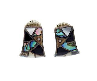 Bagley &amp; Hotchkiss Gold Sterling Gemstone Inlay Earrings