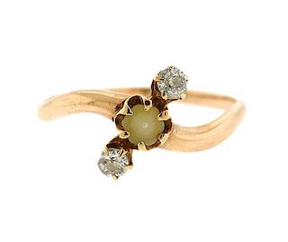 Antique 14k Gold Diamond Pearl Ring