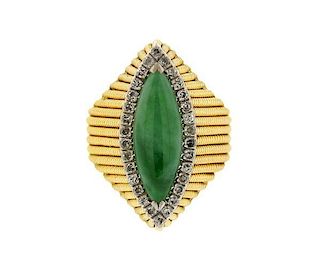 14k Gold Diamond Jade Ring