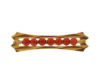 Antique 18k Gold Coral Brooch Pin