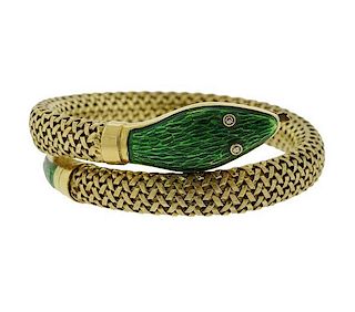 18k Gold Diamond Enamel Snake Wrap Bracelet