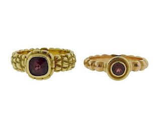 J. Bohan 18k Gold Gemstone Ring Set of 2