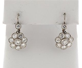 Platinum 3.30ctw Diamond Flower Earrings