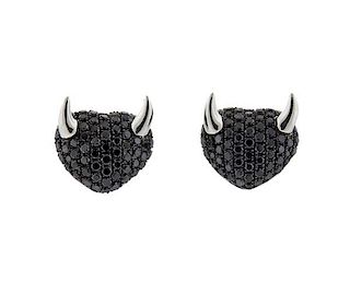 18k Gold Black Diamond Devil Heart Earrings