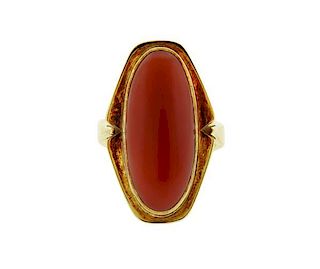 14k Gold Red Coral Ring