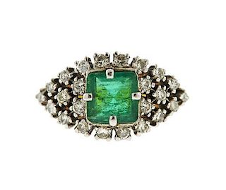 22k Gold Diamond Green Stone Ring