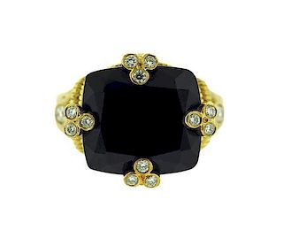 Judith Ripka 18K Gold Diamond Black Stone Ring