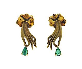 Carrera Y Carrera 18k Gold Emerald Hand Earrings