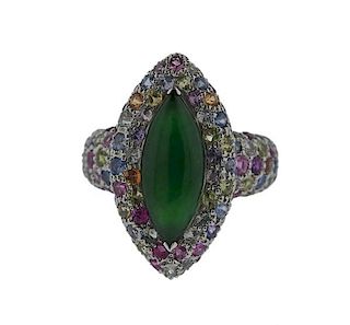 18k Gold Jade Multi Color Stone Ring