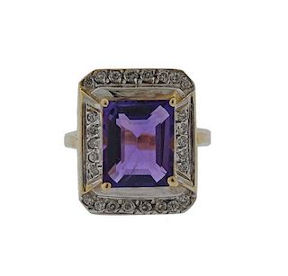 14k Gold Diamond Purple Stone Ring