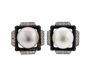 David Webb Gold Platinum Pearl Diamond Enamel Earrings