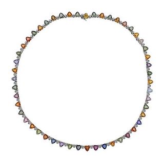 18k Gold Diamond Multi Gemstone Heart Necklace