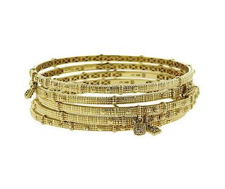 Judith Ripka 14k Gold Diamond Bangle Bracelet Set of 5