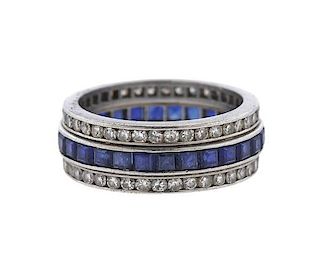 Cartier Platinum Diamond Sapphire Band Ring