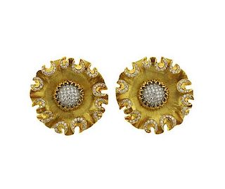 Lee Havens 18K Gold Platinum Diamond Flower Earrings