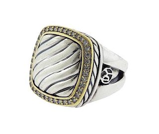 David Yurman 18K Gold Sterling Diamond Cable Ring